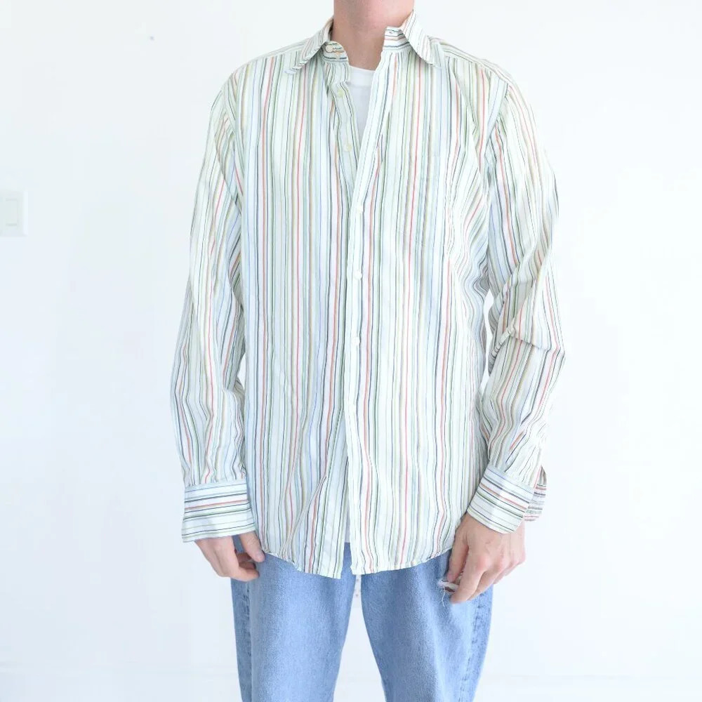 Dolce And Gabbana White And Blue Stripe Button Down Dress Shirt Size  16/41